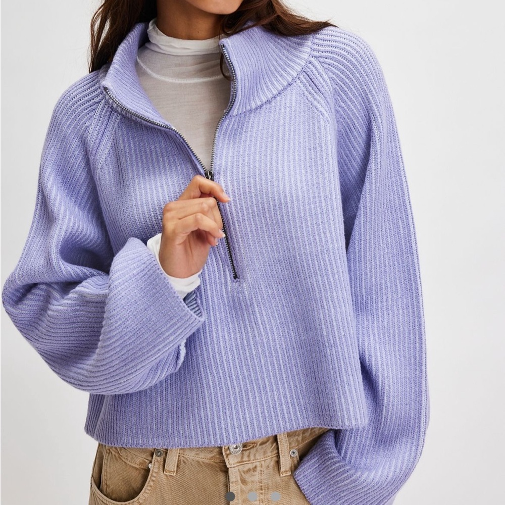 FREE PEOPLE GRETA HALF ZIP HEAVENLY LAVENDER COMBO